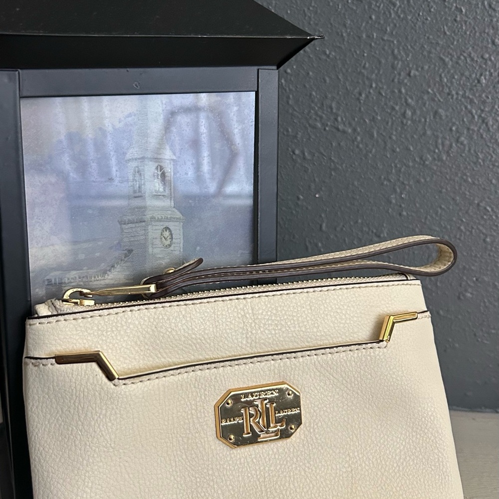 Lauren Ralph Lauren Gold Accent Ivory Wristlet Clutch Wallet